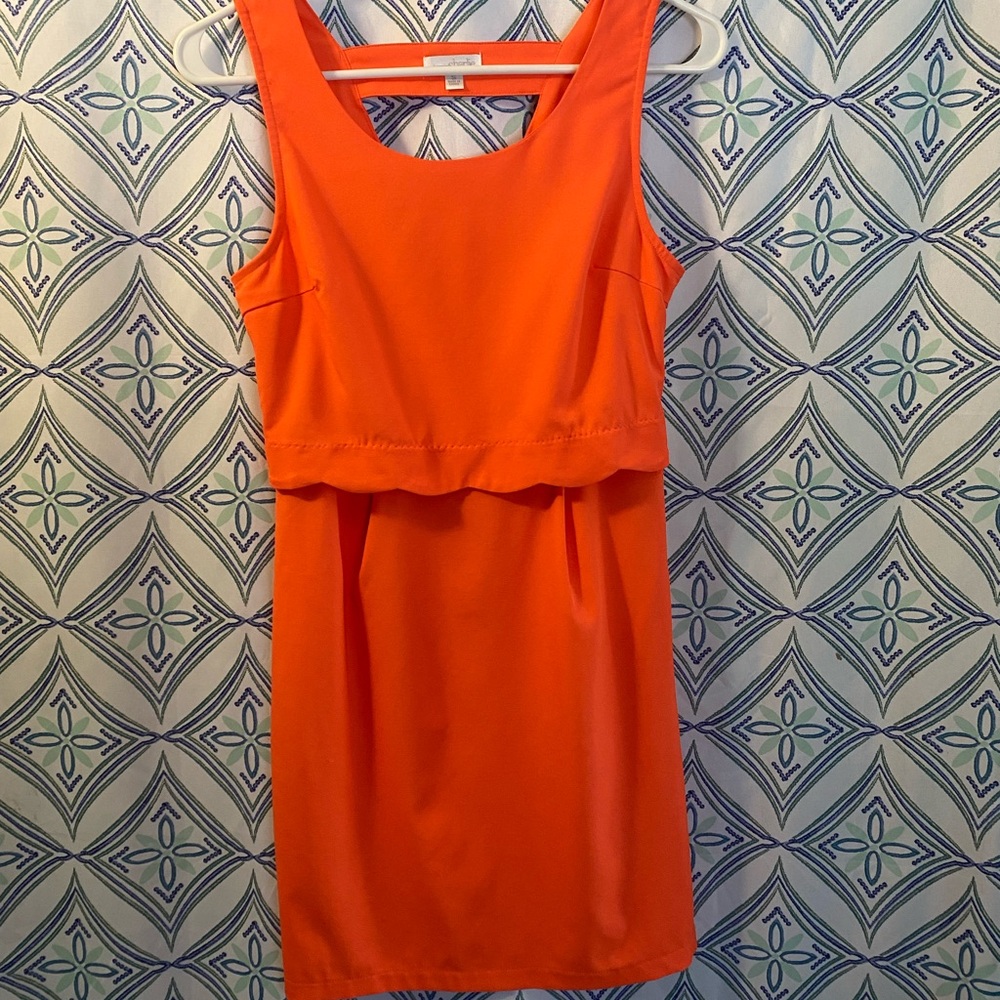 EUC CHARMING CHARLIE Bright Orange Mini Dress, Sleeveless and Tiered Waist